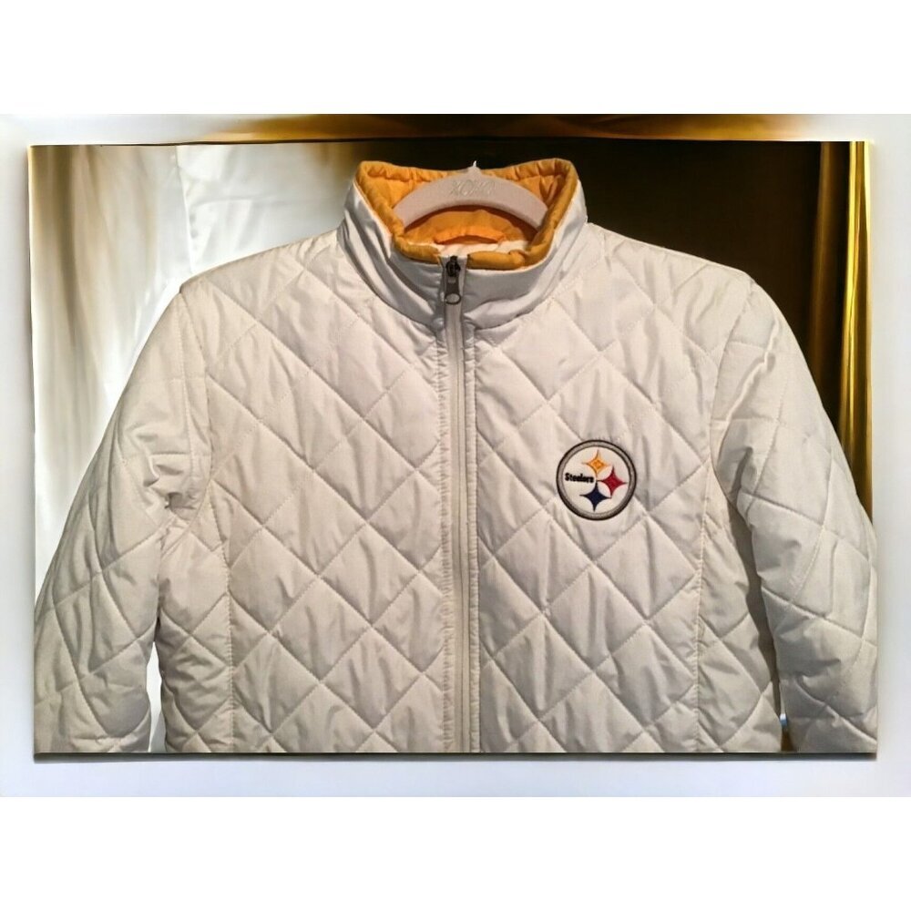 NFL full zip white quilted embroidered puffer coat Pittsburgh Steelers Large